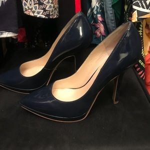 Nine West Love Fury Navy Blue Patent Platform Heel